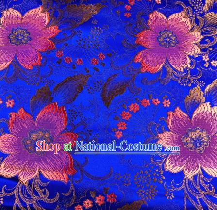 Asian Chinese Traditional Flowers Pattern Design Royalblue Brocade Silk Fabric Cheongsam Tapestry Satin Material DIY Damask