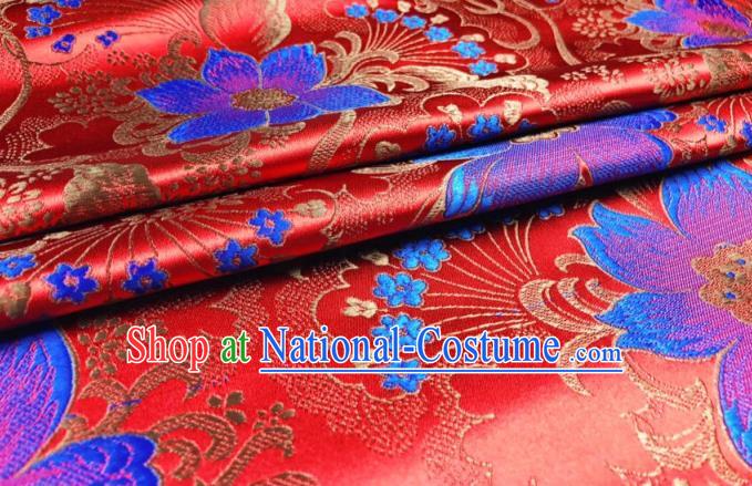 Asian Chinese Traditional Flowers Pattern Design Red Brocade Silk Fabric Cheongsam Tapestry Satin Material DIY Damask