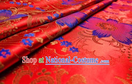 Asian Chinese Traditional Flowers Pattern Design Red Brocade Silk Fabric Cheongsam Tapestry Satin Material DIY Damask