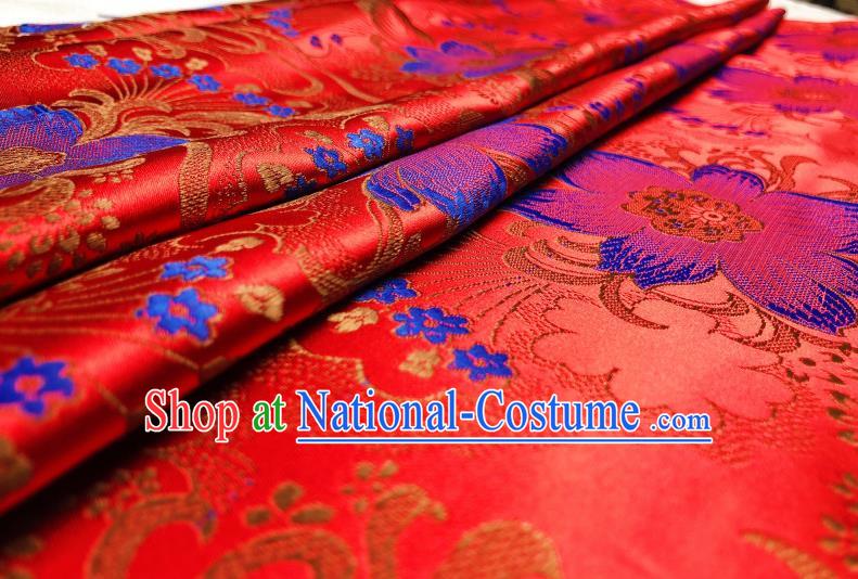 Asian Chinese Traditional Flowers Pattern Design Red Brocade Silk Fabric Cheongsam Tapestry Satin Material DIY Damask