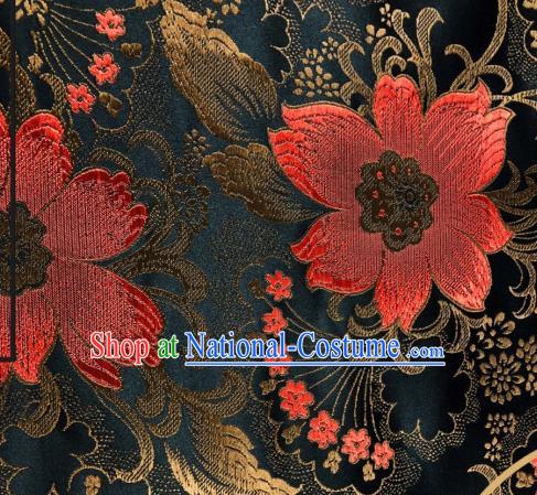 Asian Chinese Traditional Flowers Pattern Design Black Brocade Silk Fabric Cheongsam Tapestry Satin Material DIY Damask