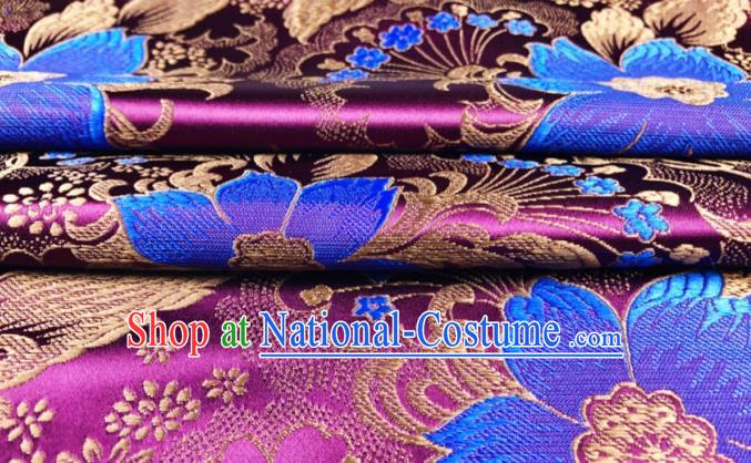 Asian Chinese Traditional Flowers Pattern Design Purple Brocade Silk Fabric Cheongsam Tapestry Satin Material DIY Damask