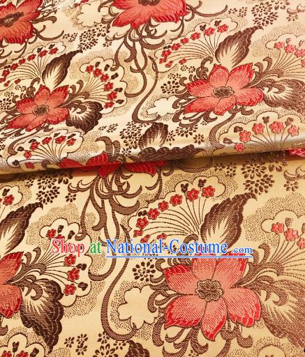 Asian Chinese Traditional Flowers Pattern Design Light Golden Brocade Silk Fabric Cheongsam Tapestry Satin Material DIY Damask