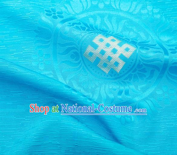 Asian Chinese Traditional Auspicious Pattern Design Light Blue Brocade Tang Suit Silk Fabric Tapestry Material DIY Satin Damask