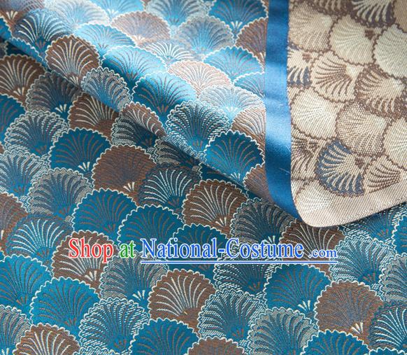 Asian Chinese Traditional Scales Pattern Design Blue Brocade Silk Fabric Tapestry Material DIY Mongolian Robe Satin Damask