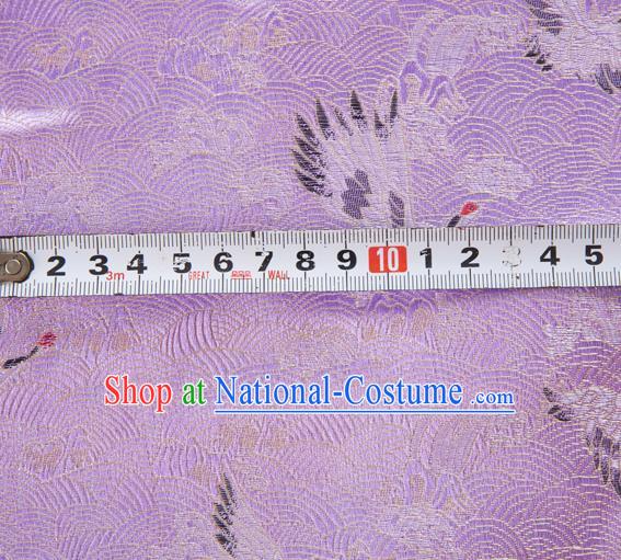 Japanese Traditional Cloud Crane Pattern Design Lilac Brocade Fabric Silk Material Traditional Asian Japan Kimono Dress Satin Tapestry