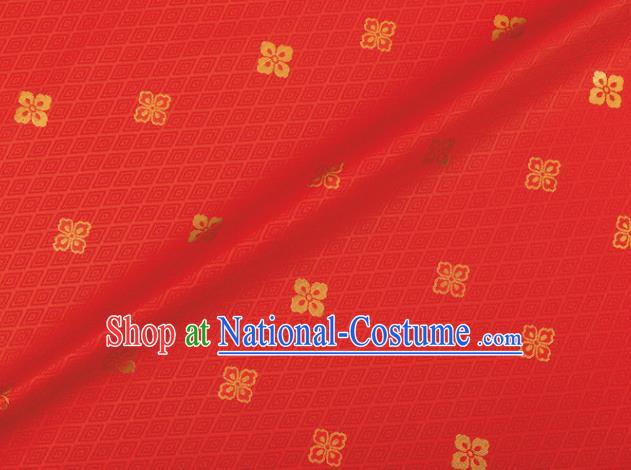 Japanese Traditional Sorbus Pattern Design Red Brocade Fabric Silk Material Traditional Asian Japan Kimono Nishijin Satin Tapestry