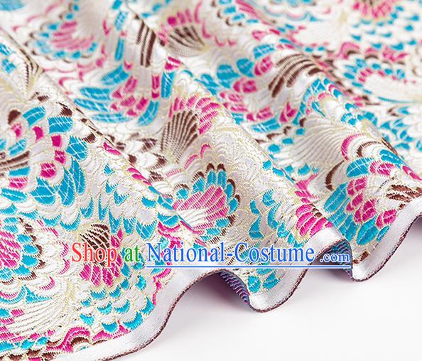 Chinese Classical Phoenix Tail Pattern Design White Brocade Silk Fabric Tapestry Material Asian Traditional DIY Tang Suit Satin Damask