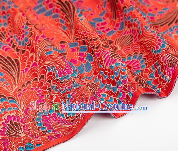 Chinese Classical Phoenix Tail Pattern Design Red Brocade Silk Fabric Tapestry Material Asian Traditional DIY Tang Suit Satin Damask