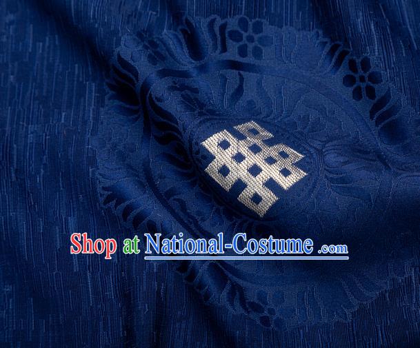 Asian Chinese Traditional Auspicious Pattern Design Navy Blue Brocade Tang Suit Silk Fabric Tapestry Material DIY Satin Damask