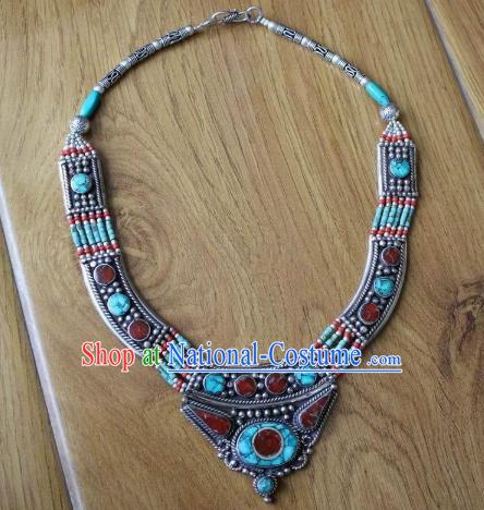 Chinese Traditional Tibetan Nationality Necklet Pendant Decoration Zang Ethnic Handmade Folk Dance Necklace Jewelry Accessories for Women