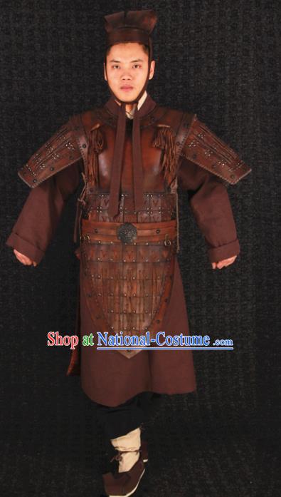 Traditional Chinese Qin Dynasty Soldier Body Armor Outfits Ancient Film Military Officer Armour Terra Cotta Warriors Costumes Full Set