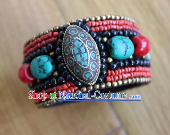 Chinese Traditional Tibetan Nationality Conch Bracelet Jewelry Accessories Decoration Handmade Zang Ethnic Kallaite Bangle for Women