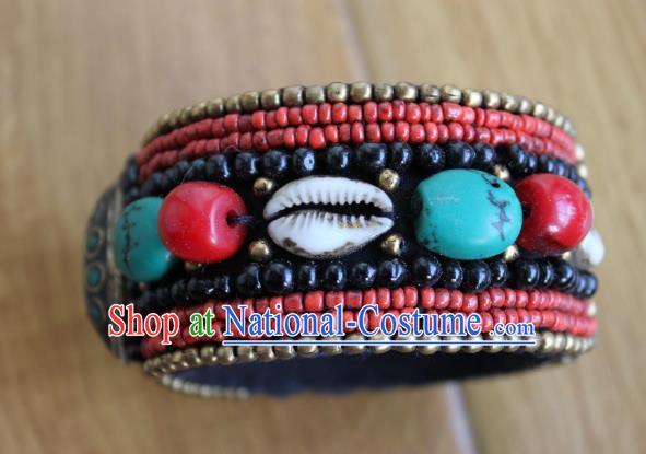 Chinese Traditional Tibetan Nationality Conch Bracelet Jewelry Accessories Decoration Handmade Zang Ethnic Kallaite Bangle for Women