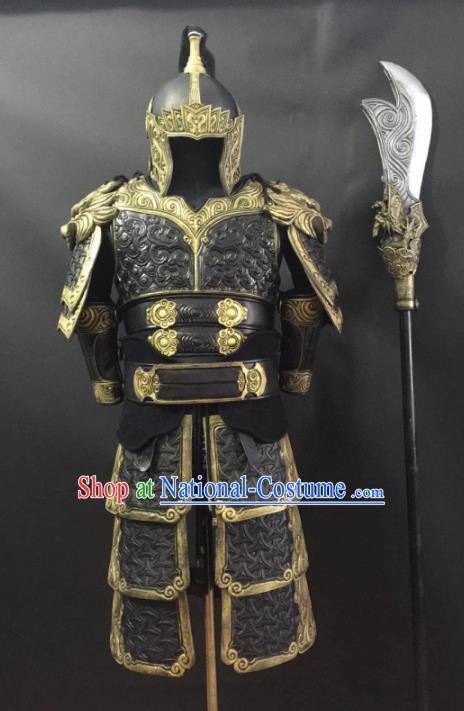 Traditional Chinese Han Dynasty General Body Armor Outfits Ancient Film Warrior Armour Soldier Costumes and Headwear Full Set