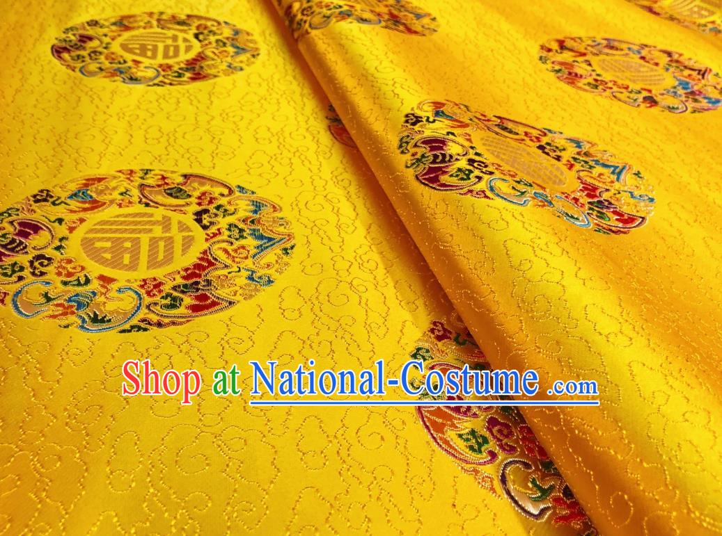 Asian Chinese Traditional Lucky Bats Pattern Design Golden Brocade Silk Fabric Tang Suit Tapestry Material