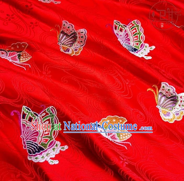 Asian Chinese Traditional Butterfly Pattern Design Red Brocade Silk Fabric Tang Suit Tapestry Wedding Dress Material