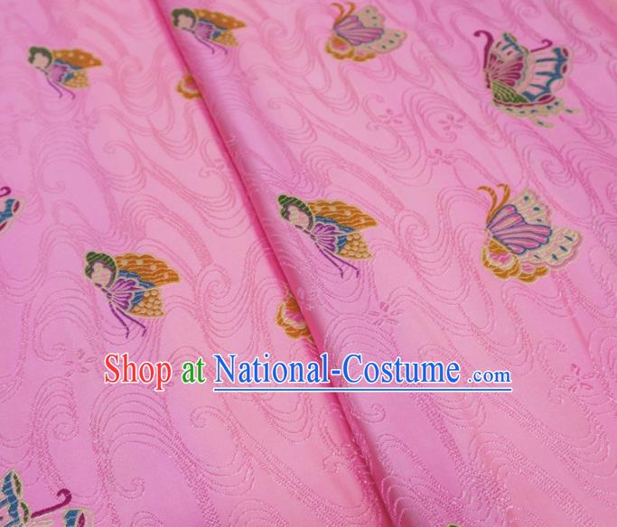 Asian Chinese Traditional Butterfly Pattern Design Pink Brocade Silk Fabric Tang Suit Tapestry Wedding Dress Material