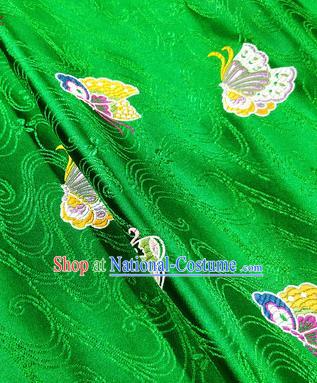 Asian Chinese Traditional Butterfly Pattern Design Green Brocade Silk Fabric Tang Suit Tapestry Wedding Dress Material