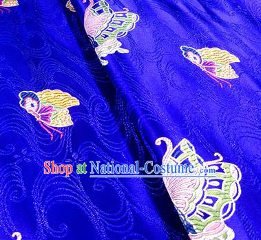 Asian Chinese Traditional Butterfly Pattern Design Royalblue Brocade Silk Fabric Tang Suit Tapestry Wedding Dress Material