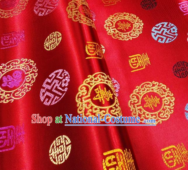 Asian Chinese Traditional Fu Character Pattern Design Red Brocade Silk Fabric Tang Suit Tapestry Material