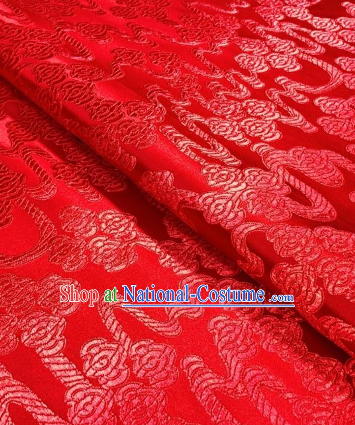 Asian Chinese Traditional Auspicious Clouds Pattern Design Red Brocade Silk Fabric Tang Suit Tapestry Imperial Robe Material