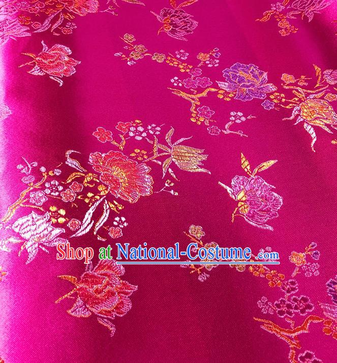 Asian Chinese Traditional Pomegranate Flowers Pattern Design Rosy Brocade Silk Fabric Tang Suit Tapestry Satin Material