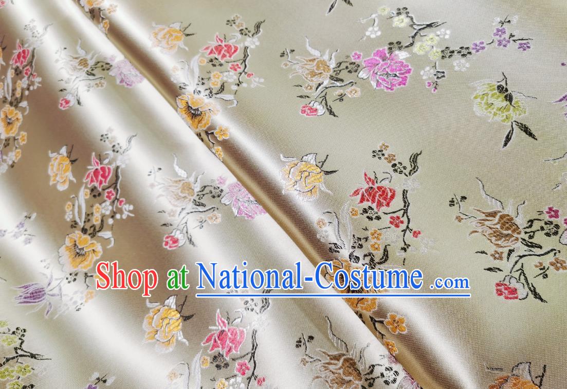 Asian Chinese Traditional Pomegranate Flowers Pattern Design White Brocade Silk Fabric Tang Suit Tapestry Satin Material