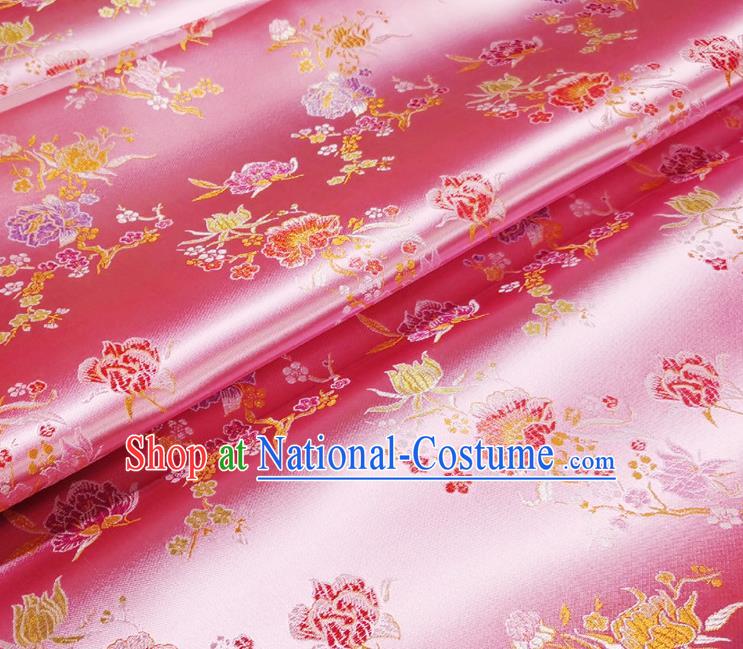 Asian Chinese Traditional Pomegranate Flowers Pattern Design Pink Brocade Silk Fabric Tang Suit Tapestry Satin Material