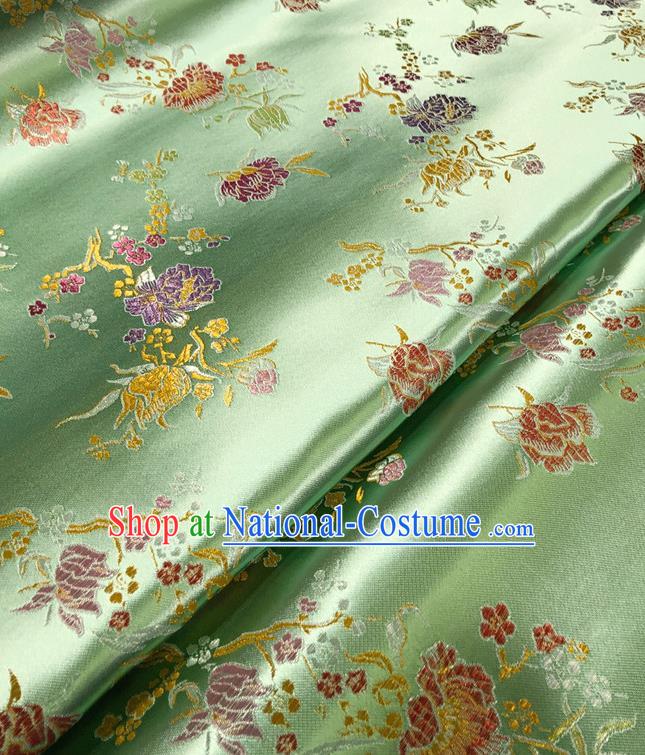 Asian Chinese Traditional Pomegranate Flowers Pattern Design Light Green Brocade Silk Fabric Tang Suit Tapestry Satin Material