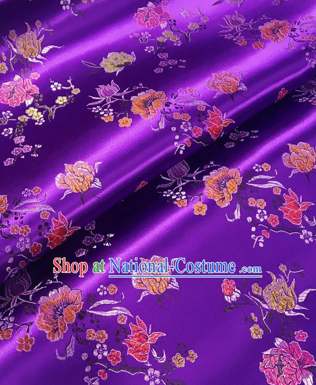 Asian Chinese Traditional Pomegranate Flowers Pattern Design Purple Brocade Silk Fabric Tang Suit Tapestry Satin Material