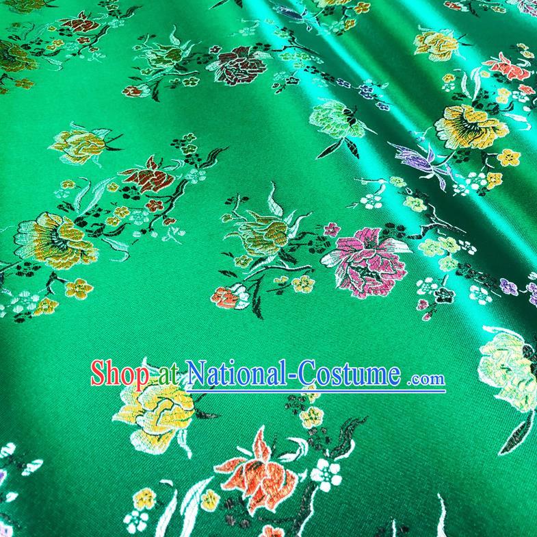 Asian Chinese Traditional Pomegranate Flowers Pattern Design Green Brocade Silk Fabric Tang Suit Tapestry Satin Material