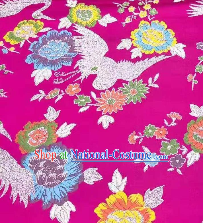 Asian Chinese Traditional Cranes Pattern Design Rosy Brocade Silk Fabric Tang Suit Tapestry Wedding Dress Satin Material