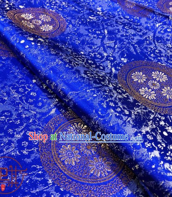 Royalblue Asian Chinese Traditional Chrysanthemum Pattern Design Nanjing Brocade Silk Fabric Tang Suit Tapestry Satin Material