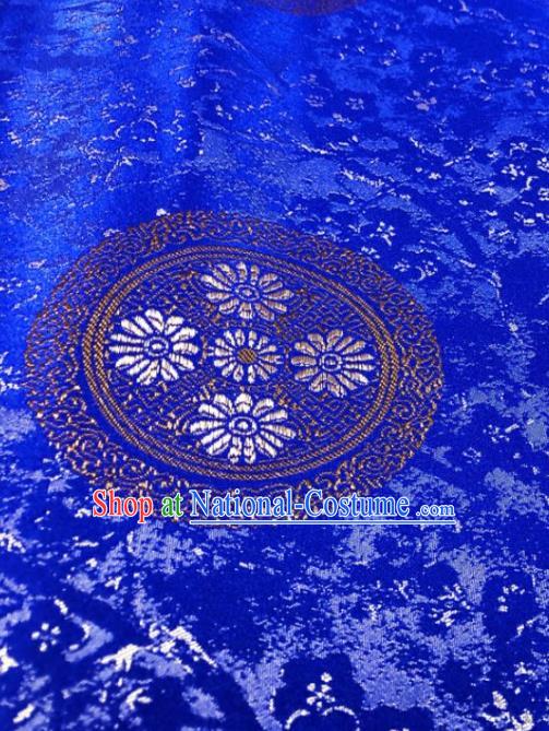 Royalblue Asian Chinese Traditional Chrysanthemum Pattern Design Nanjing Brocade Silk Fabric Tang Suit Tapestry Satin Material