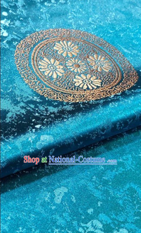 Blue Asian Chinese Traditional Chrysanthemum Pattern Design Nanjing Brocade Silk Fabric Tang Suit Tapestry Satin Material