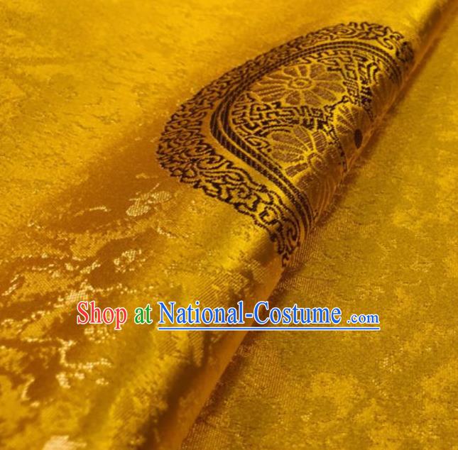 Golden Asian Chinese Traditional Chrysanthemum Pattern Design Nanjing Brocade Silk Fabric Tang Suit Tapestry Satin Material