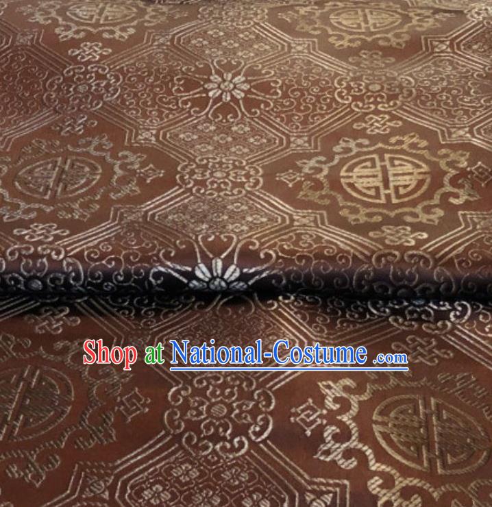 Asian Chinese Traditional Lucky Pattern Design Brown Brocade Silk Fabric Tang Suit Tapestry Satin Material Damask