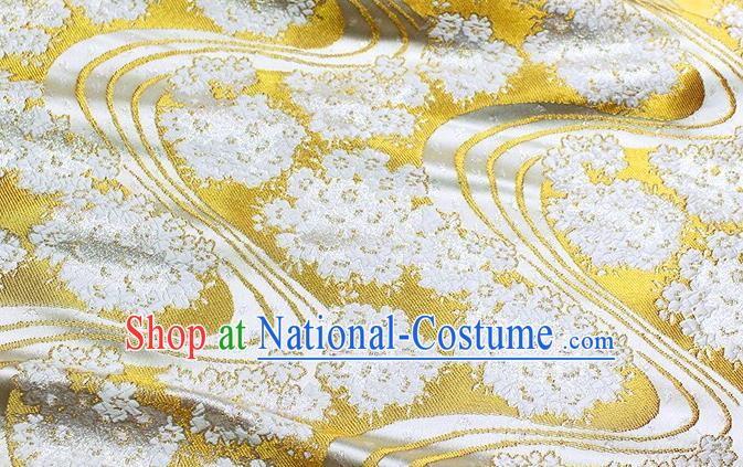 Japanese Traditional Sakura Pattern Design Golden Nishijin Brocade Fabric Silk Material Traditional Asian Yamato Kimono Satin Tapestry