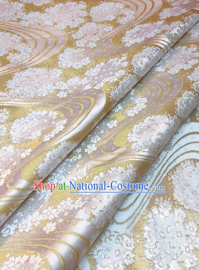 Japanese Traditional Sakura Pattern Design Golden Nishijin Brocade Fabric Silk Material Traditional Asian Yamato Kimono Satin Tapestry