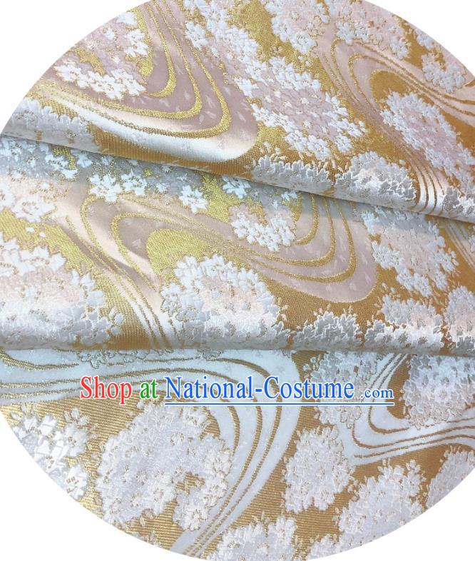 Japanese Traditional Sakura Pattern Design Golden Nishijin Brocade Fabric Silk Material Traditional Asian Yamato Kimono Satin Tapestry