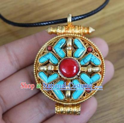 Chinese Traditional Tibetan Nationality Golden Necklet Pendant Decoration Zang Ethnic Handmade Necklace Jewelry Accessories for Women