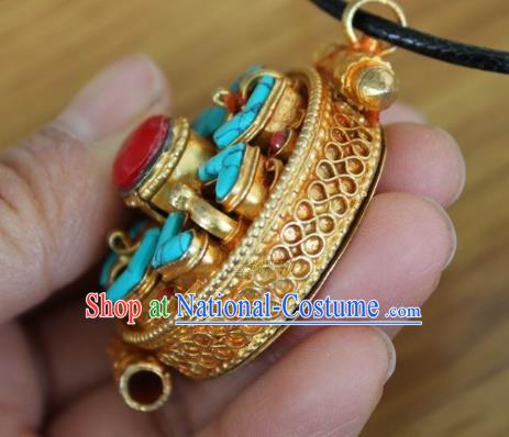 Chinese Traditional Tibetan Nationality Golden Necklet Pendant Decoration Zang Ethnic Handmade Necklace Jewelry Accessories for Women