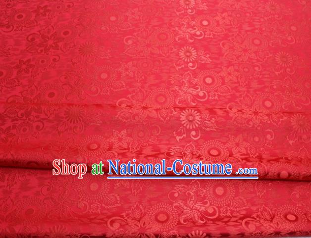 Chinese Classical Sunflowers Pattern Design Red Brocade Silk Fabric Tapestry Material Asian Traditional DIY Mongolian Clothing Satin Damask