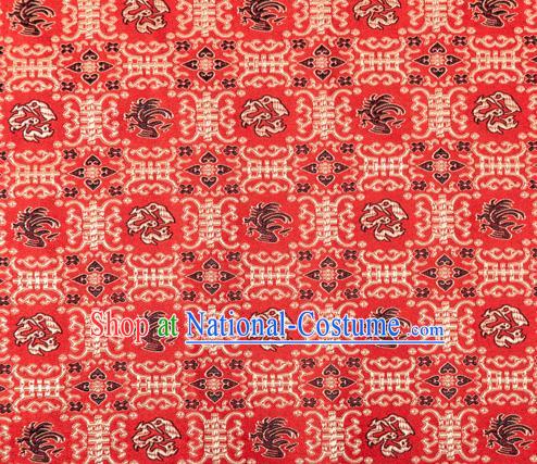 Chinese Classical Monster Pattern Design Red Brocade Silk Fabric Tapestry Material Asian Traditional DIY Qipao Dress Satin Damask