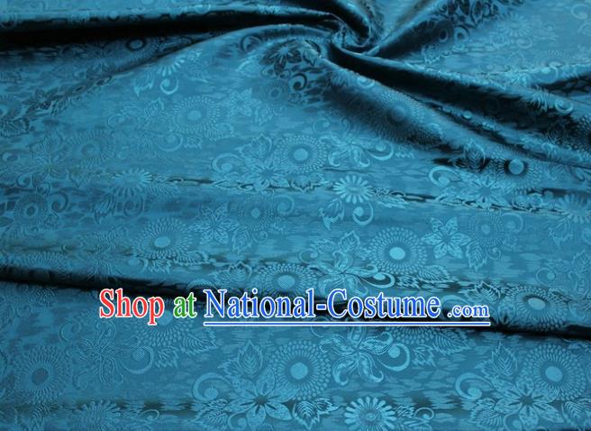 Chinese Classical Sunflowers Pattern Design Teal Brocade Silk Fabric Tapestry Material Asian Traditional DIY Mongolian Clothing Satin Damask