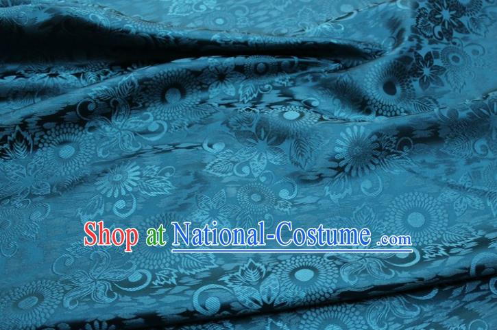 Chinese Classical Sunflowers Pattern Design Teal Brocade Silk Fabric Tapestry Material Asian Traditional DIY Mongolian Clothing Satin Damask