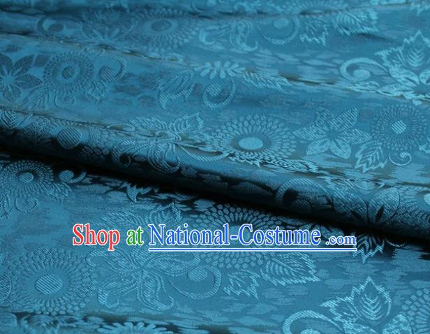 Chinese Classical Sunflowers Pattern Design Teal Brocade Silk Fabric Tapestry Material Asian Traditional DIY Mongolian Clothing Satin Damask