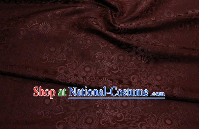 Chinese Classical Sunflowers Pattern Design Brownish Red Brocade Silk Fabric Tapestry Material Asian Traditional DIY Mongolian Clothing Satin Damask