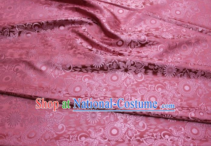 Chinese Classical Sunflowers Pattern Design Deep Pink Brocade Silk Fabric Tapestry Material Asian Traditional DIY Mongolian Clothing Satin Damask